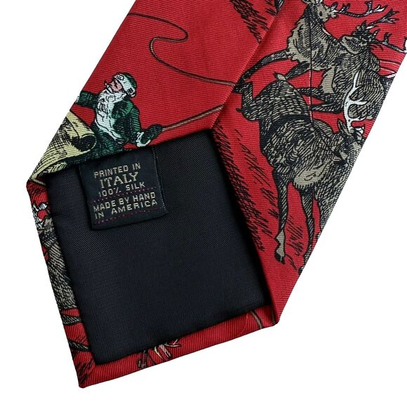 Vintage Ferrell Reed Red Christmas Night Santa Reindeer Silk Necktie Italy - Picture 3 of 6